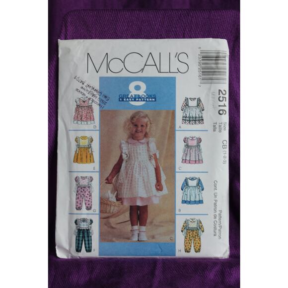 McCalls sewing pattern 2516 toddler dress Pinafore jumpsuit size 1 2 3 - Picture 1 of 7